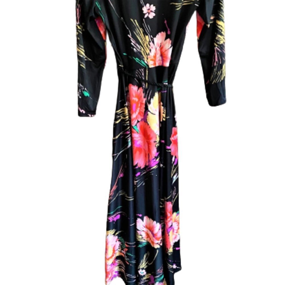 Vintage 70s A line maxi floral dress wi rope belt - Picture 10 of 15